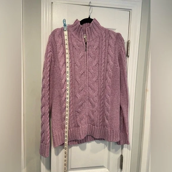 L.L. Bean Size M Lavender Long Sleeve Cable Knit Full Zip Mock Neck Cardigan - Picture 6 of 12
